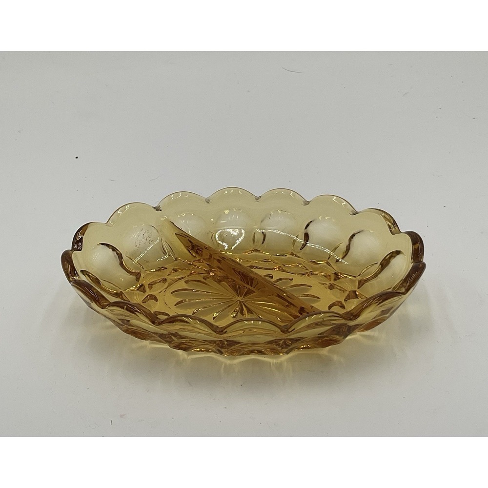 Indiana Glass Amber Thumbprint Oval Divided Relish/Candy Dish
